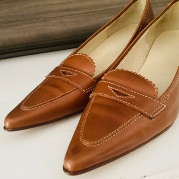 Vintage Joan & David Kitten Heels Circa Point Toe Pumps Brown Leather Size 6.5 - Picture 3 of 15